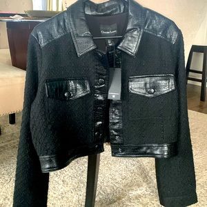 Christian Lacroix Button Front Crocodile trim Cropped Boucle jacket size large